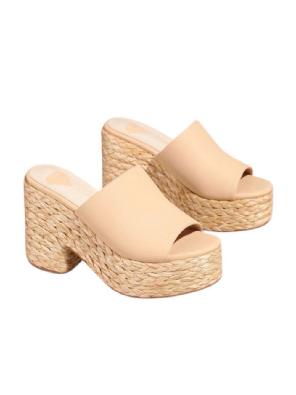 Mi.iM Beige Platform Slide Mules with Woven Block Heel